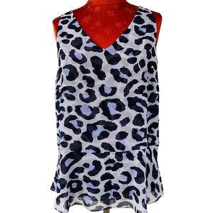 CABi size M sleeveless top sheer flowy animal print pullover casual beachy blues